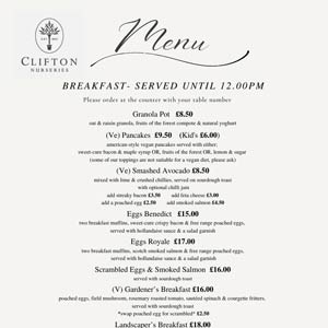 Clifton Cafe Breakfast Menu