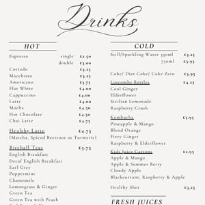 Clifton Cafe Drinks Menu