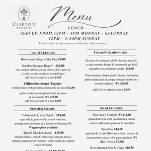 Clifton Cafe London Lunch Menu