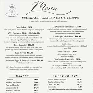 Clifton Cafe London Menu