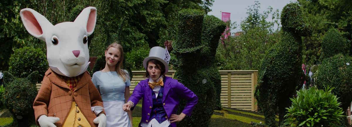 Alice in Wonderland topiary sculptures